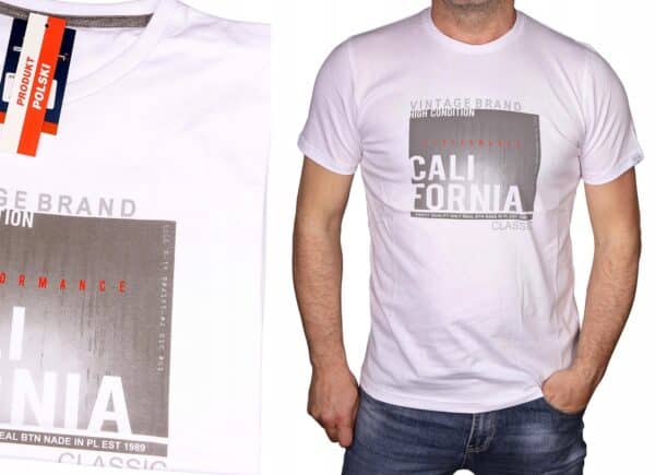 Koszulka męska biała Tshirt Polski z nadrukiem klasyczny bawełniany XXL - sklepbastion.pl