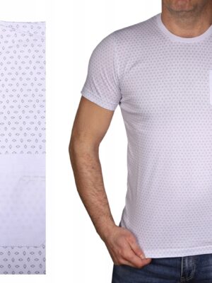 Koszulka męska biała z kieszonką we wzory Tshirt bawełniany Polska 3XL - sklepbastion.pl