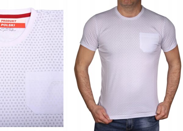 Koszulka męska biała z kieszonką we wzory Tshirt bawełniany Polska 3XL - sklepbastion.pl