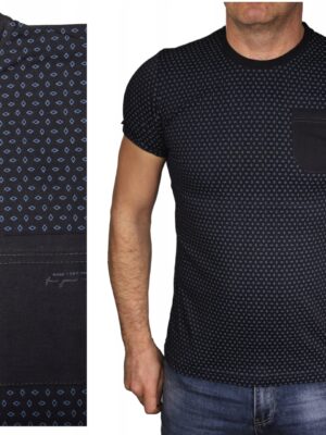 Koszulka męska granatowa z kieszonką we wzory T-shirt bawełniany Polska L - sklepbastion.pl