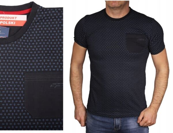 Koszulka męska granatowa z kieszonką we wzory Tshirt bawełniany Polska XXL - sklepbastion.pl