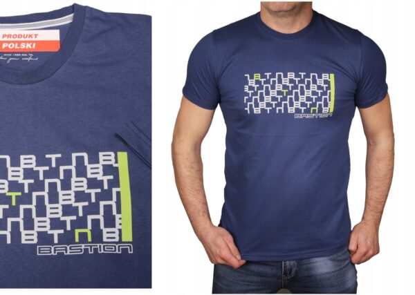 Koszulka męska niebieska bawełniana Polska Tshirt z nadrukiem Bastion M - sklepbastion.pl