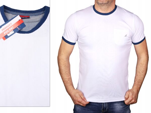 Koszulka męska biała bawełniana z kieszonką Tshirt elegancki Polski XXL - sklepbastion.pl