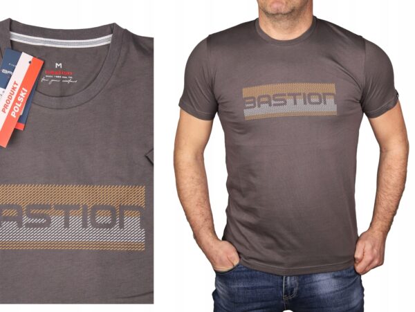 Koszulka męska stalowa bawełniana Polska Tshirt z nadrukiem Bastion 3XL - sklepbastion.pl