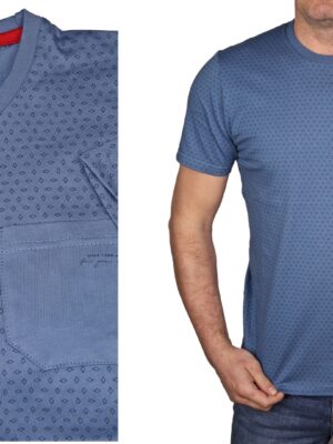 Koszulka męska niebieska z kieszonką we wzory Tshirt bawełniany Polska XXL - sklepbastion.pl