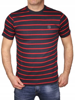 Koszulka męska granatowa w paski klasyczna Tshirt Pako bawełniany M - sklepbastion.pl