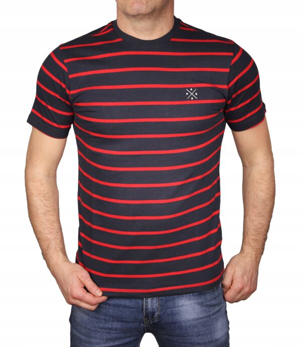 Koszulka męska granatowa w paski klasyczna Tshirt Pako bawełniany M - sklepbastion.pl