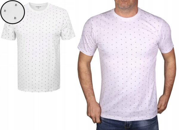Koszulka męska biała we wzory klasyczna Tshirt Pako bawełniany L - sklepbastion.pl