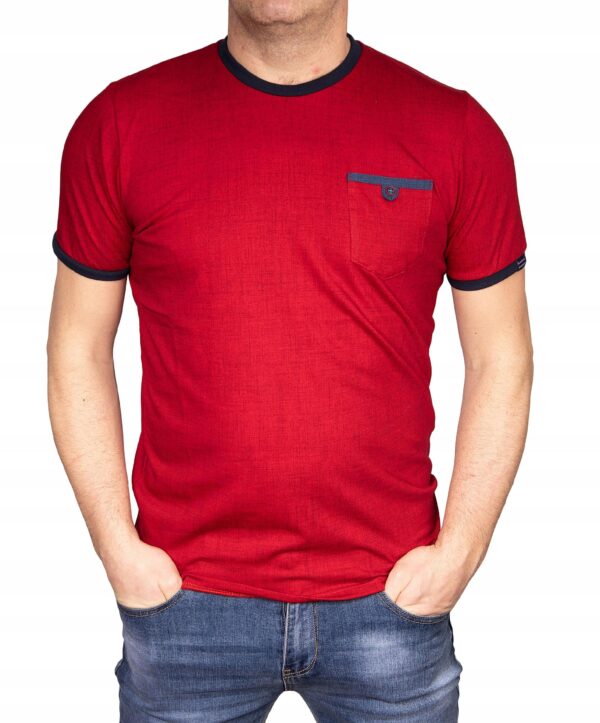 Koszulka męska elegancka jeans czerwona z kieszonką tshirt POLSKA gładka M - sklepbastion.pl