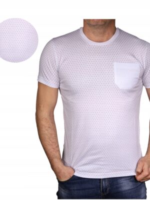 Koszulka męska biała elegancka Bastion Polski tshirt w wzory bawełniany M - sklepbastion.pl