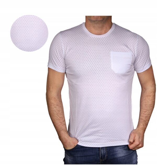 Koszulka męska biała elegancka Bastion Polski tshirt w wzory bawełniany M - sklepbastion.pl