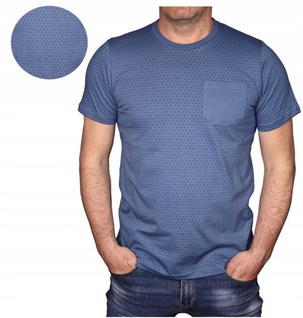 Koszulka męska elegancka niebieska Bastion tshirt w wzory bawełniany M - sklepbastion.pl