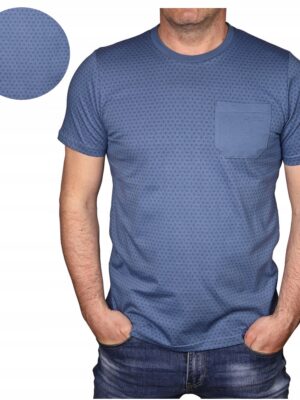 Koszulka męska elegancka niebieska Bastion tshirt w wzory bawełniany XL - sklepbastion.pl