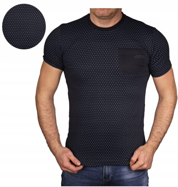 Koszulka męska granatowa elegancka Bastion tshirt w wzory bawełniany L - sklepbastion.pl