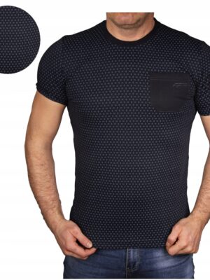 Koszulka męska granatowa elegancka Bastion tshirt w wzory bawełniany XXL - sklepbastion.pl