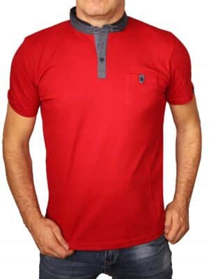 Koszulka męska elegancka czerwona na stójce z guzikami Tshirt bawełniany L - sklepbastion.pl