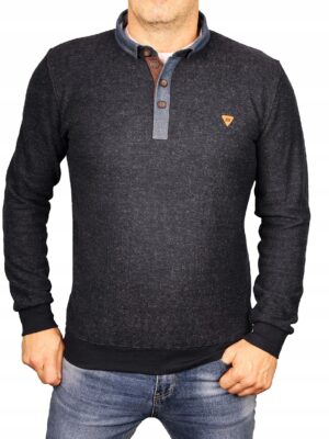 Bluza męska elegancka z kołnierzem bawełniana Polska granatowa melanż XXL - sklepbastion.pl