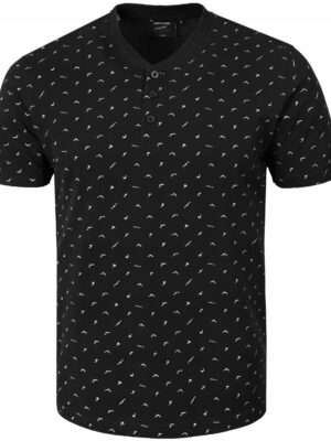 Tshirt męska czarna koszulka elegancka Pako stylowa z guzikami w wzory XXL - sklepbastion.pl