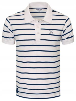 Polo męska biała koszulka w paski z kołnierzem polówka letnia t-shirt M - sklepbastion.pl