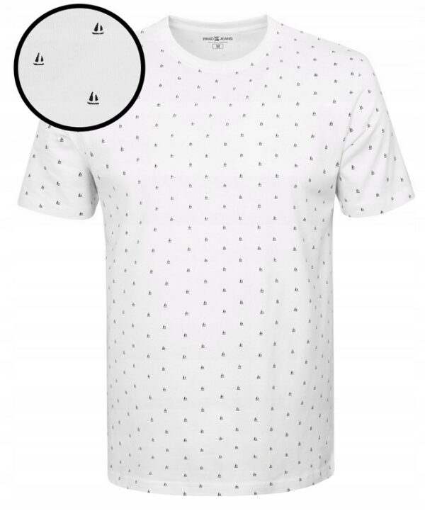 Koszulka męska biała we wzory klasyczna Tshirt Pako bawełniany stylowy M - sklepbastion.pl