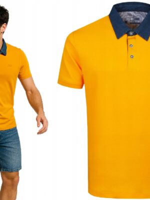 Polo męska żółta gładka koszulka z kołnierzem Pako elegancka polówka M - sklepbastion.pl