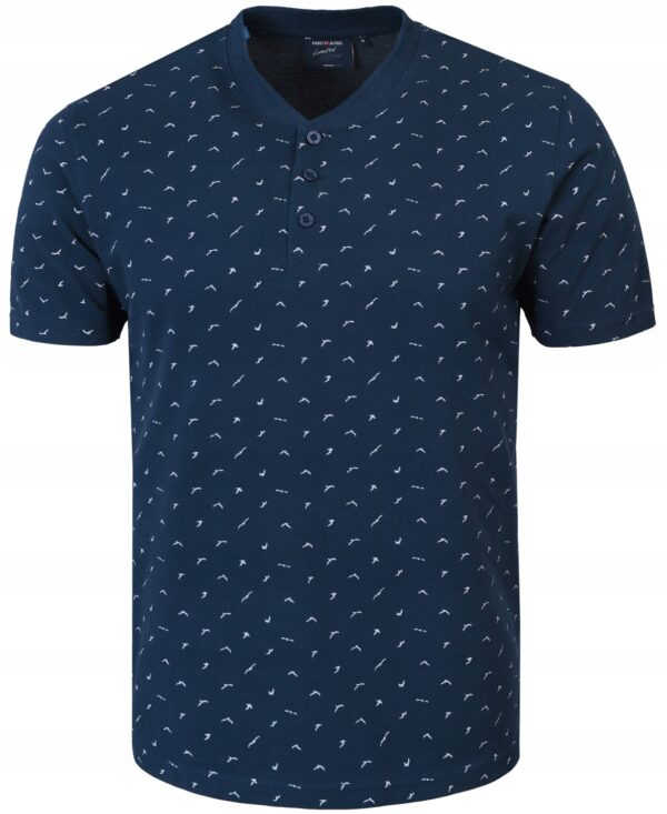 Tshirt męska granatowa koszulka elegancka Pako stylowa z guzikami wzory XL - sklepbastion.pl