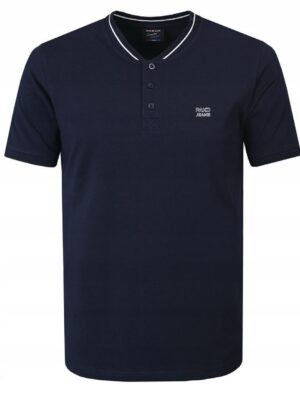 T-shirt męska granatowa koszulka elegancka Pako stylowa guziki w serek M - sklepbastion.pl