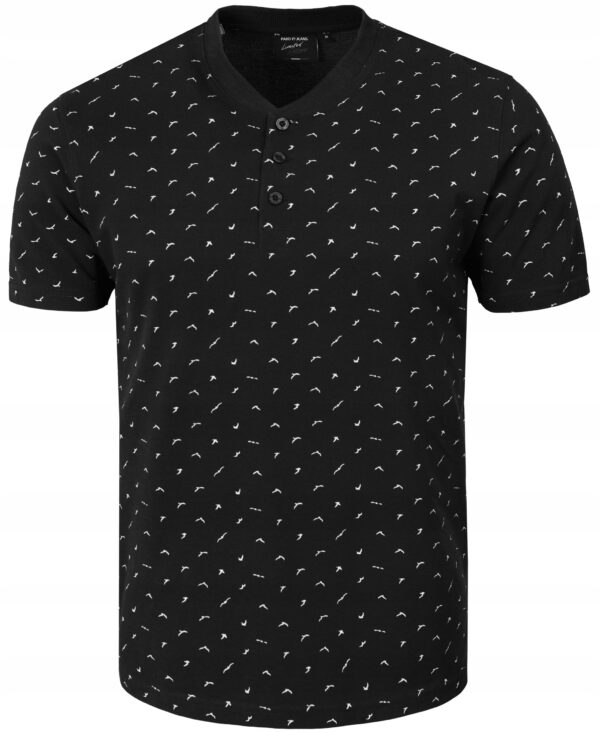 Tshirt męska czarna koszulka elegancka Pako stylowa z guzikami w wzory 3XL - sklepbastion.pl