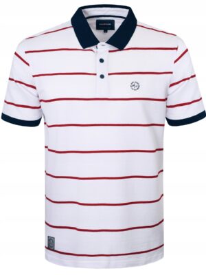 POLO Koszulka Męska w Paski biała Bawełniana mitt Pako polówka elegancka XL - sklepbastion.pl