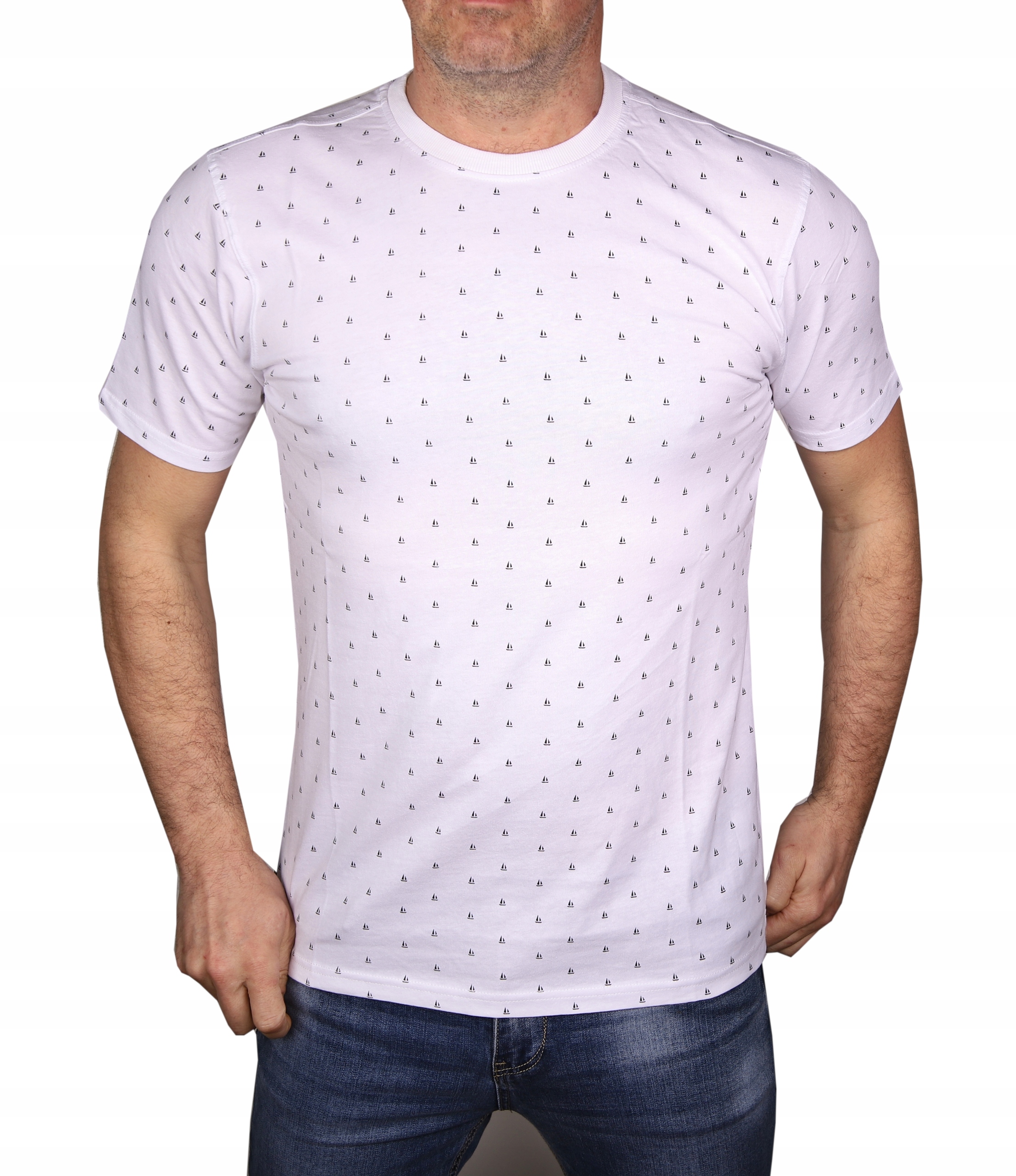 Koszulka męska biała we wzory klasyczna Tshirt Pako bawełniany XXL - obrazek 132